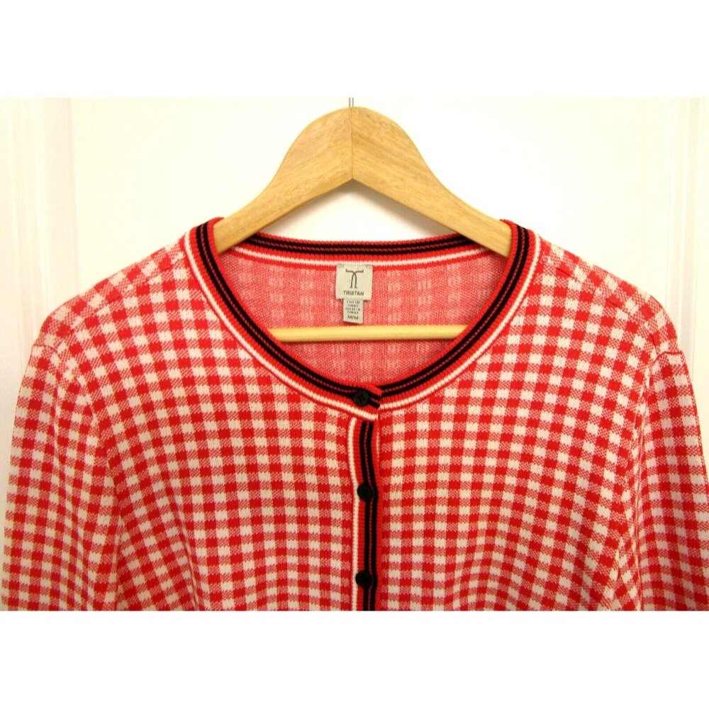 Tristan Cardigan Checkered -Women Size Medium -Pink/White/Black Gingham Buttons - Picture 2 of 14